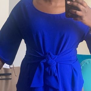 Blue tie front blouse